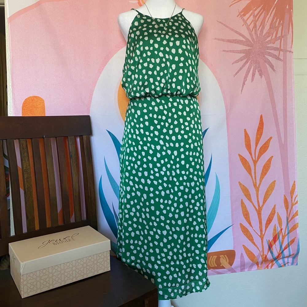 Betsey Johnson Green Leopard Print Midi Dress, size 12